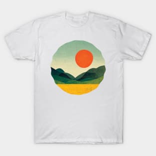 Orange sun rising over the mountains T-Shirt